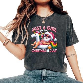 Just A Girl Who Loves Christmas In July Santa Unicorn Women's Oversized Comfort T-Shirt - Thegiftio UK