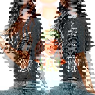 Leo Queen Black Woman Camo Hat Locs Women's Oversized Comfort T-Shirt | Mazezy