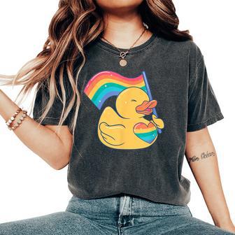 Lgbt Rubber Duck Toy Flag Pride Month Women's Oversized Comfort T-Shirt - Thegiftio UK