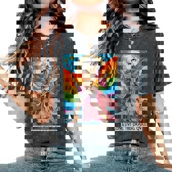 Long Live The Drag Queen Tarot Card Skeleton Lgbt Gay Women's Oversized Comfort T-Shirt | Mazezy