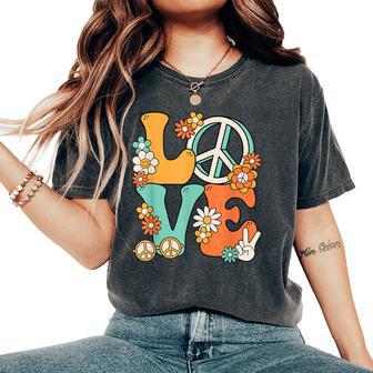 Love 60'S 70'S Party Outfit Groovy Hippie Costume Peace Sign Women's Oversized Comfort T-Shirt - Thegiftio UK