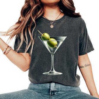 Martini Glass Green Olive Bartender Vodka Gin Cocktail Drink Women's Oversized Comfort T-Shirt - Thegiftio UK