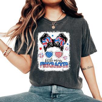 Messy Bun Girl Little Miss Firecracker 4Th Of July Women's Oversized Comfort T-Shirt - Thegiftio UK