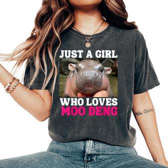 Moo Deng Just A Girl Who Loves Moo Deng Cute Baby Hippo Women's Oversized Comfort T-Shirt - Thegiftio UK
