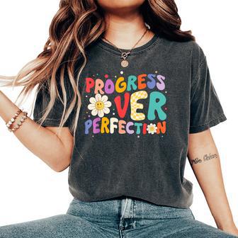 Motivational Progress Over Perfection Teacher Back To School Women's Oversized Comfort T-Shirt - Thegiftio UK