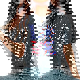 Nana Life 4Th Of July Love Sunflower Patriotic American Flag Women's Oversized Comfort T-Shirt | Seseable CA