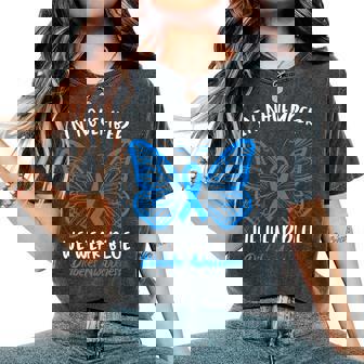 In November We Wear Blue Diabetes Awareness Ribbon Butterfly Women's Oversized Comfort T-Shirt - Monsterry