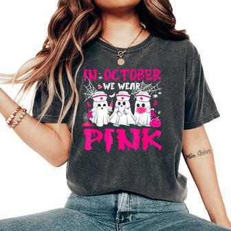 In October We Wear Pink Nurse Ghost Halloween Breast Cancer Women's Oversized Comfort T-Shirt - Thegiftio UK
