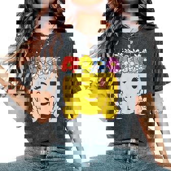 Peace Emoticon Winking Flower Crown Women's Oversized Comfort T-Shirt - Monsterry