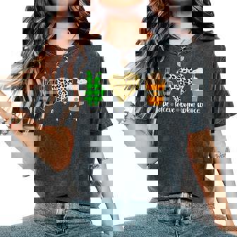 Peace Love Pumpkin Spice Fall Season Thanksgiving Tradition Women's Oversized Comfort T-Shirt - Monsterry