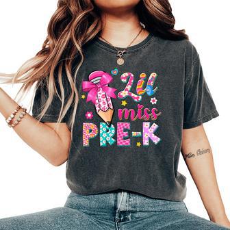 Pencil Bow Lil Miss Pre-K Pre-K Back To School Women's Oversized Comfort T-Shirt - Thegiftio UK