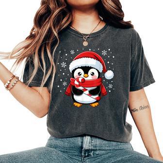 Penguin Christmas Candy Cane Winter Toddler Girl Boy Women Women's Oversized Comfort T-Shirt - Thegiftio UK