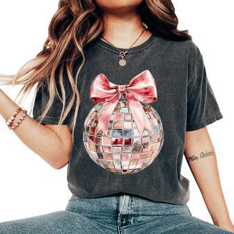 Pink Coquette Bow Disco Ball Party Girls Women Women's Oversized Comfort T-Shirt - Thegiftio UK