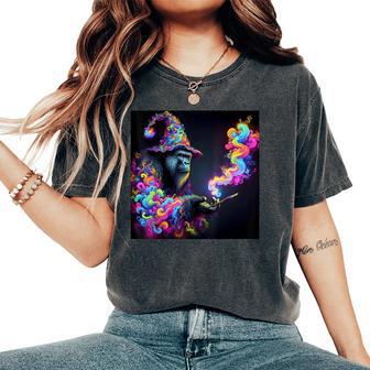 Psychedelic Gorilla Monkey Wizard Rainbow Edm Music Women's Oversized Comfort T-Shirt - Thegiftio UK