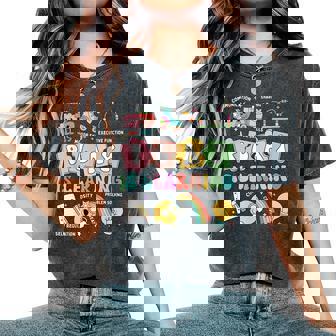 Retro Groovy Play Is Learning Kindergarten Teacher Daycare Women's Oversized Comfort T-Shirt | Mazezy