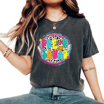 Retro Leopard Pre-K Squad Happy First Day Of School Teacher Women's Oversized Comfort T-Shirt - Thegiftio UK