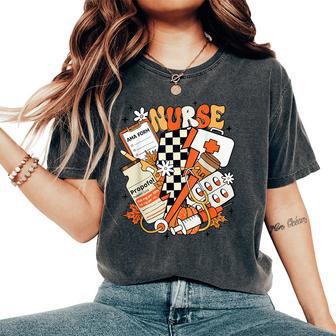 Retro Pumpkin Nurse Life Thanksgiving Fall Autumn Nurse Women's Oversized Comfort T-Shirt - Monsterry