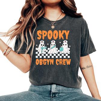 Retro Spooky Obgyn Crew Ghost Obstetrics Nurse Halloween Women's Oversized Comfort T-Shirt - Thegiftio UK