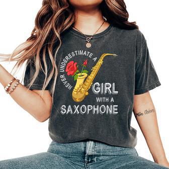 Saxophonist Never Underestimate A Girl With A Saxophone Women's Oversized Comfort T-Shirt - Thegiftio UK