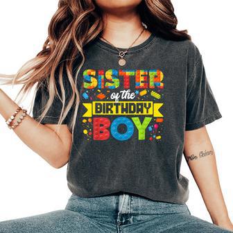 Sister Of The Birthday Boy Master Builder Building Blocks Women's Oversized Comfort T-Shirt - Thegiftio UK