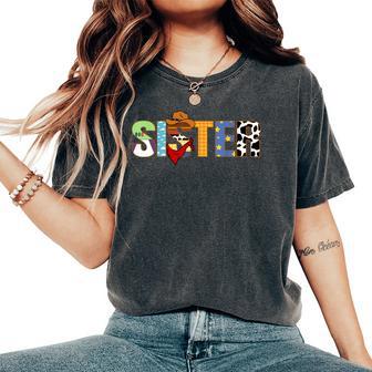 Sister Of The Birthday Western Rodeo Boy Family Matching Women's Oversized Comfort T-Shirt - Thegiftio UK