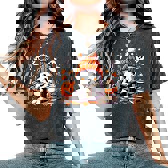 Snug Ghost Reading A Book Halloween Vibes Autumn Love Fall Women's Oversized Comfort T-Shirt - Thegiftio