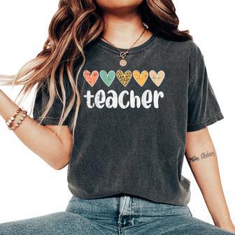 Teacher Hearts Leopard Love Appreciation Educator Women Women's Oversized Comfort T-Shirt - Thegiftio UK
