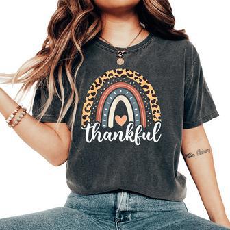 Thankful Thanksgiving Rainbow Leopard Print 2024 Girls Women's Oversized Comfort T-Shirt - Thegiftio UK