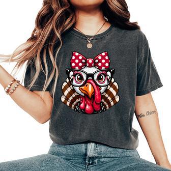 Thanksgiving Turkey Face Glasses Girls Women's Oversized Comfort T-Shirt - Thegiftio UK