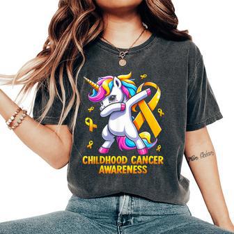 Unicorn Gold Ribbon Girls Childhood Cancer Awareness Women's Oversized Comfort T-Shirt - Thegiftio UK