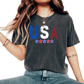 Usa Eiffel Tower Team Souvenir 2024 France Paris Holiday Women's Oversized Comfort T-Shirt - Thegiftio UK