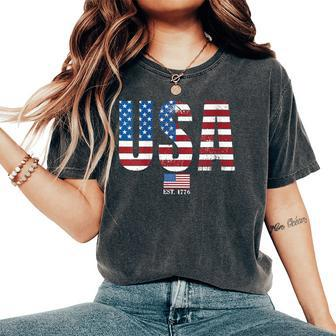 Usa Patriotic American Flag 4Th Of July America Est 1776 Women's Oversized Comfort T-Shirt - Monsterry UK