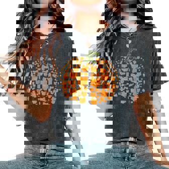 Vintage Book Pumpkin Autumn Fall Librarians Bookworm Teacher Women's Oversized Comfort T-Shirt | Mazezy