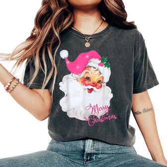 Vintage Pink Santa Claus Merry Christmas Pajamas Xmas Women Women's Oversized Comfort T-Shirt - Thegiftio UK