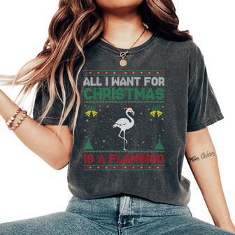 All I Want For Christmas Is A Flamingo Ugly Sweater Women's Oversized Comfort T-Shirt - Thegiftio UK