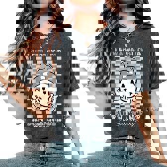 I Wear Gray For Brain Cancer Awareness Groovy Women's Oversized Comfort T-Shirt - Monsterry