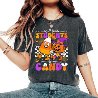 Will Trade Students For Candy Teacher Halloween Women's Oversized Comfort T-Shirt - Thegiftio UK