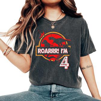 Youth 4Th Birthday 4 Year Old Boys Girls Roar Im 4 Dinosaur Women's Oversized Comfort T-Shirt - Thegiftio UK