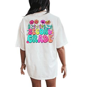 2Nd Grade Teacher Student Wildflower Back To School Floral Women's Oversized Comfort T-Shirt Back Print - Thegiftio UK
