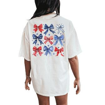 4Th Of July Coquette Bow Ribbon Red White And Blue Women's Oversized Comfort T-Shirt Back Print - Monsterry