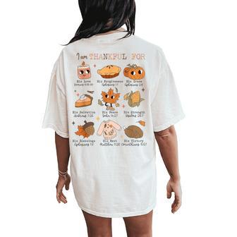 Autumn Christian Thanksgiving Bible Verse I Am Thankful For Women's Oversized Comfort T-Shirt Back Print - Thegiftio UK
