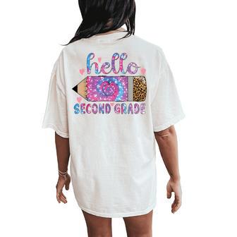 Back To School Hello Second 2Nd Grade Leopard Tie Dye Pencil Women's Oversized Comfort T-Shirt Back Print - Thegiftio UK