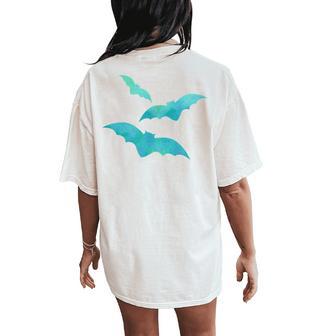 Bats Halloween Teal Watercolor For A Girl Women's Oversized Comfort T-Shirt Back Print - Thegiftio UK