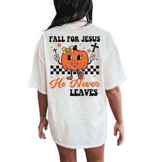 Christian Halloween Fall For Jesus Never Leaves Girl Toddler Women's Oversized Comfort T-Shirt Back Print - Thegiftio UK
