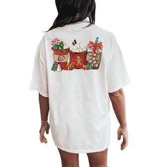 Christmas Coquette Bow Cute Coffee Drink Latte Christmas Bow Women's Oversized Comfort T-Shirt Back Print - Monsterry