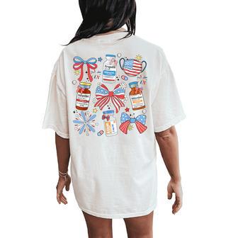 Coquette Bow 4Th Of July Nurse Girly Pharmacy Icu Nurse Crna Women's Oversized Comfort T-Shirt Back Print - Thegiftio UK