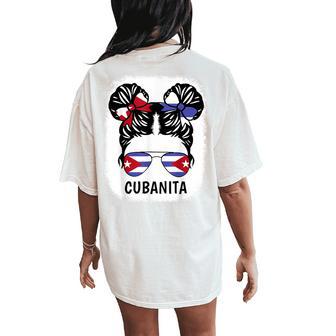 Cuban Girl Hispanic Heritage Month Cubanita Cuba Flag Women's Oversized Comfort T-Shirt Back Print - Thegiftio UK