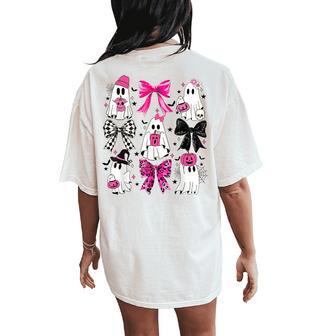 Cute Ghost Coquette Aesthetic Pink Bows Spooky Season Girl Women's Oversized Comfort T-Shirt Back Print - Thegiftio UK