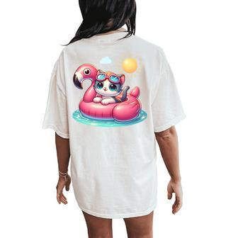 Cute Kitten Cat Pink Flamingo Summer Vibes Beach Lover Girls Women's Oversized Comfort T-Shirt Back Print - Monsterry CA
