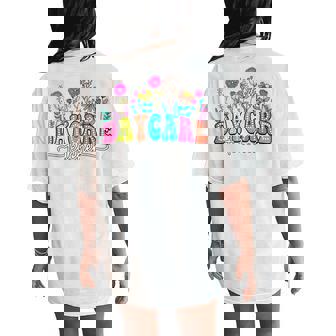 Daycare Teacher Floral First Day Back To School Teaching Women's Oversized Comfort T-Shirt Back Print | Mazezy